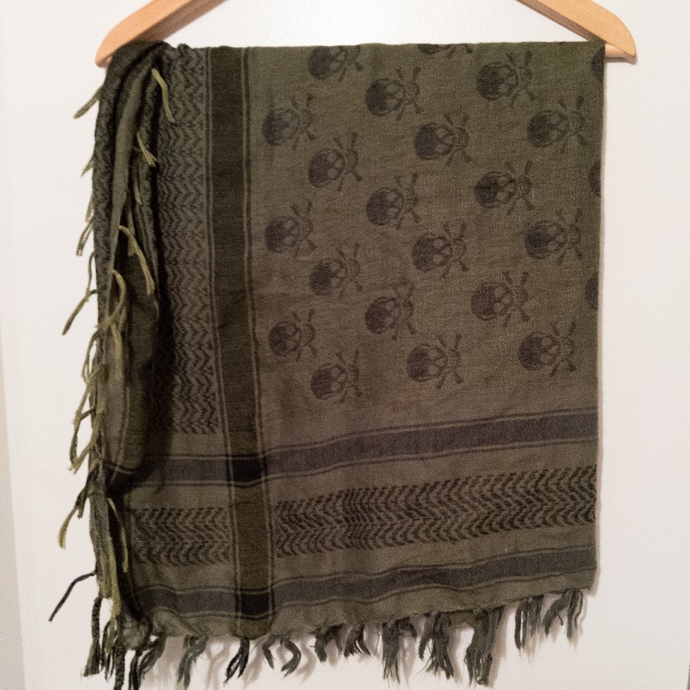 Two Toned Green Skull Scarf with Tassels